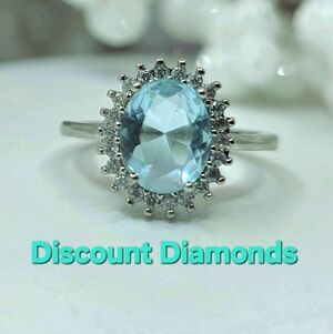 Oval Cut Sky Blue Sapphire & Clear White Diamond Cocktail Ring on 925 Silver